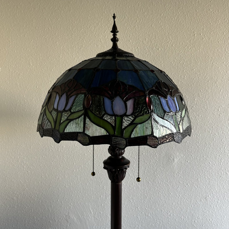 Fleur De Lis Living Shelba Tiffany Floor Lamp Blue Purple Stained Glass